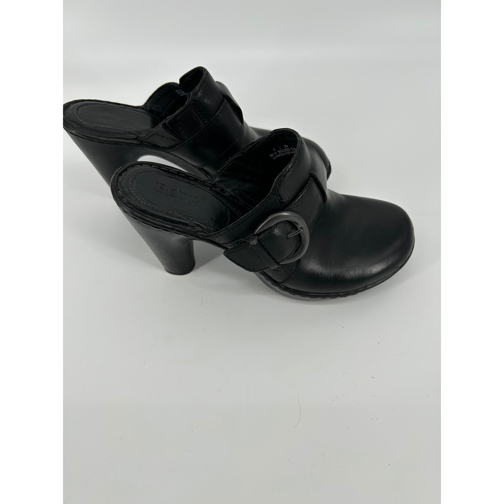 Born Heeled Mules Women 8 Black Excellent Leather Buckle Clog W32295